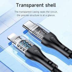High-quality USB-C and Lightning tester cables with transparent shells, ideal for monitoring charging and data transfer integrity, compatible with Monalisa Medical's optical diagnostic tools and accessories.