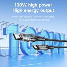 High power USB Type-C fast charging cable for tablets and smartphones, 100W power output, compatible with various devices, durable design, Monalisa Store electronics accessories.