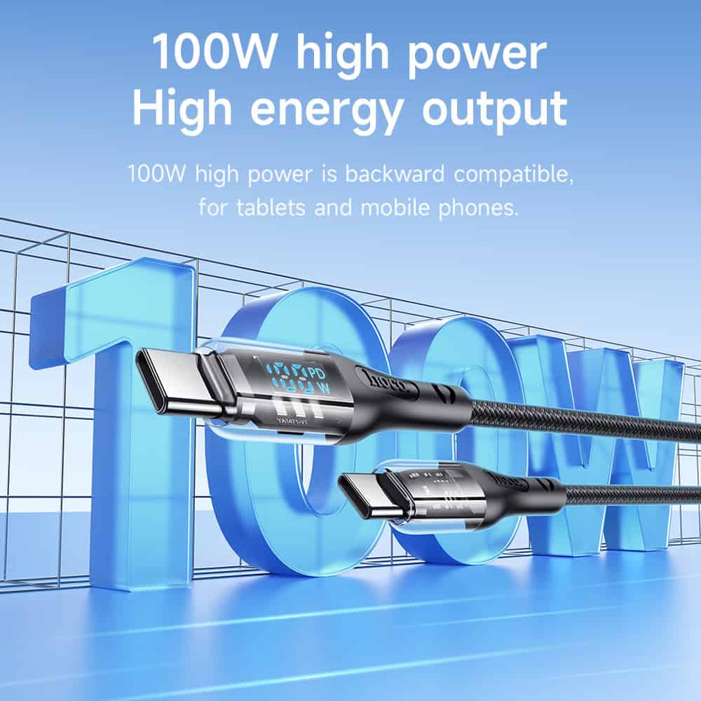 High power USB Type-C fast charging cable for tablets and smartphones, 100W power output, compatible with various devices, durable design, Monalisa Store electronics accessories.