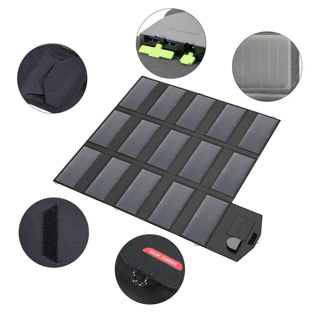 Flexible solar panel for portable solar power system and energy collection for outdoor activities and emergency use.