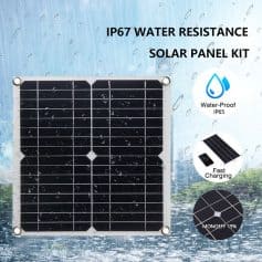 IP67 water-resistant solar panel kit for outdoor energy efficiency and durability. Perfect for eco-friendly power solutions in various weather conditions, featuring fast charging and monochrome efficiency.