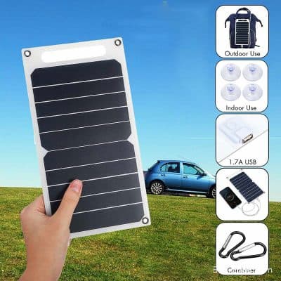 Solar panel portable solar energy device for outdoor and indoor use, USB charging, carabiner clip for easy portability, Monalisa Medical store solar product.