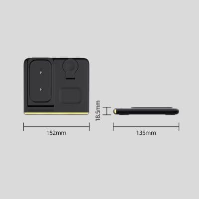 Wireless charging station with portable power bank for smart devices, compact design, and multi-device compatibility. Ideal for convenient on-the-go charging solutions.