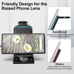 Charging station with wireless charging pad and phone holder for efficient charging at Monalisa Store.