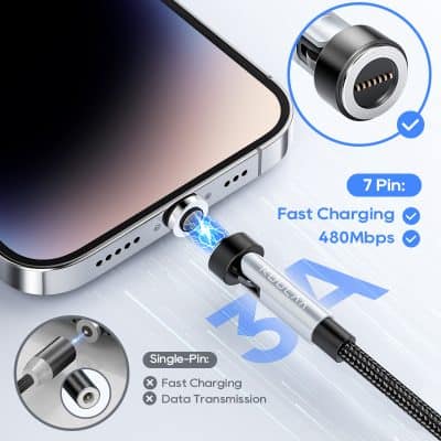 Fast charging phone cable with 7-pin connector, high-speed data transfer, 480Mbps, compatible with smartphones, durable design, Monalisa Store electronics accessories.