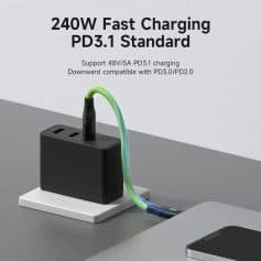 240W fast charging PD3.1 compatible power bank for tablets and smartphones, with USB and USB-C ports, sleek black design, ideal for portable charging solutions.