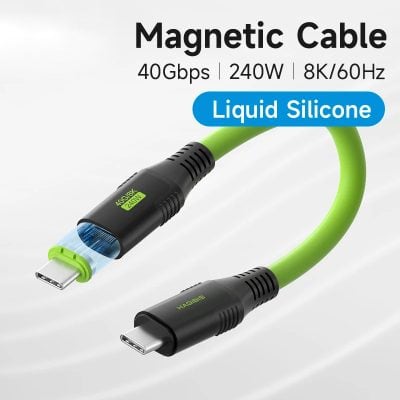 40Gbps magnetic USB-C cable with liquid silicone insulation, 240W power delivery, 8K video support, optimized for high-speed data transfer and fast charging. Ideal for modern electronic device connectivity.