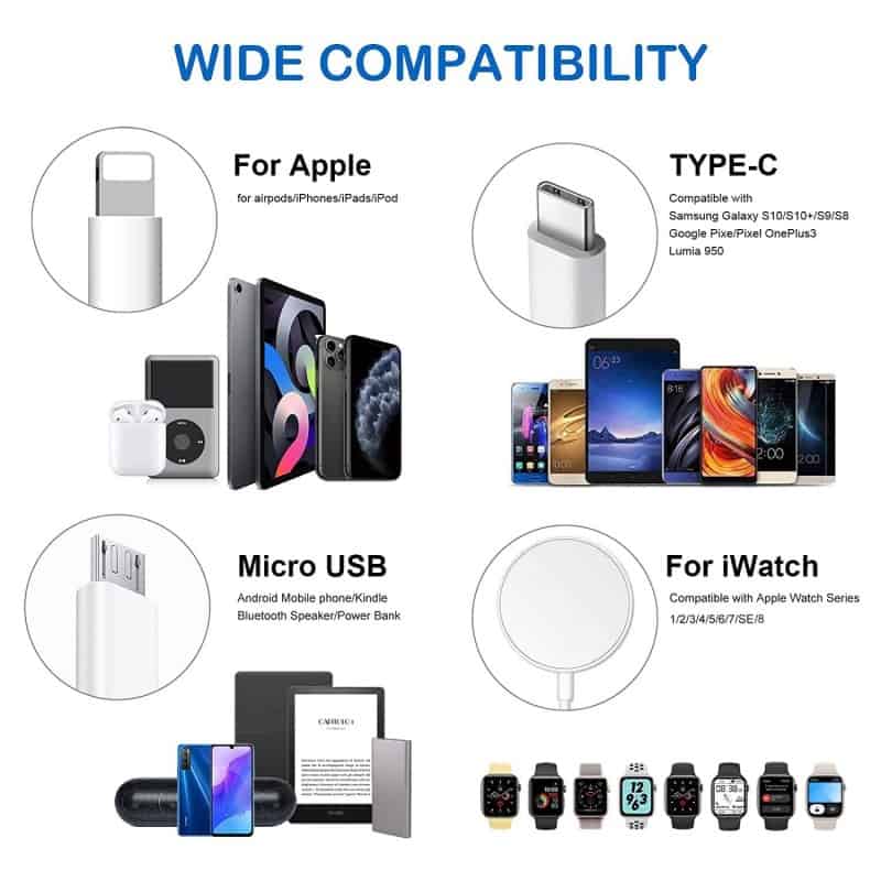 High-quality image of various electronic accessories compatible with popular smartphones and smartwatches at Monalisa Store.