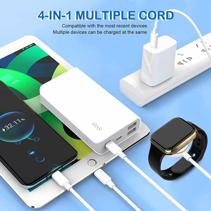 4-in-1 multi-device charging station compatible with smartphones, smartwatches, and tablets, offering convenience and fast charging solutions at Monalisa Store.