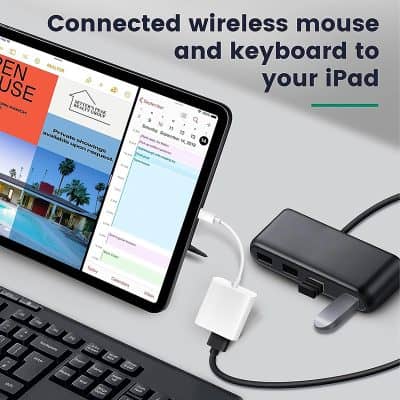 Connected wireless mouse and keyboard setup for iPad, featuring seamless Bluetooth connection, modern design, and ergonomic layout for enhanced productivity and comfort.
