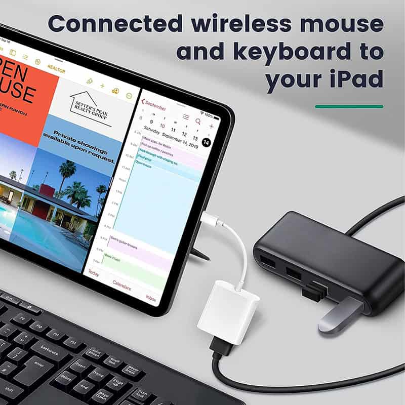 Connected wireless mouse and keyboard setup for iPad, featuring seamless Bluetooth connection, modern design, and ergonomic layout for enhanced productivity and comfort.