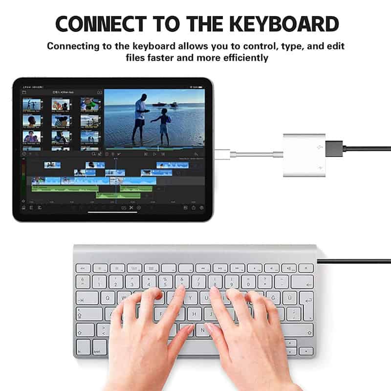 Hdmi connection between tablet and keyboard, seamless work setup, digital device integration for easy file editing and control, Monalisa Medical SEO-friendly image.