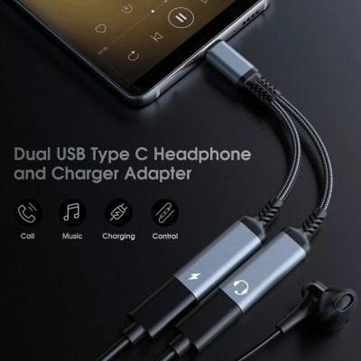 Wireless dual USB type C headphone and charger adapter for mobile devices.