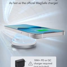 Fast wireless charging for smartphones, compatible with MagSafe chargers, quick and efficient charging solution.