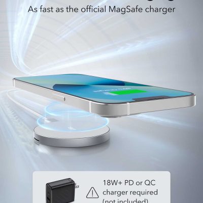 Fast wireless charging for smartphones, compatible with MagSafe chargers, quick and efficient charging solution.