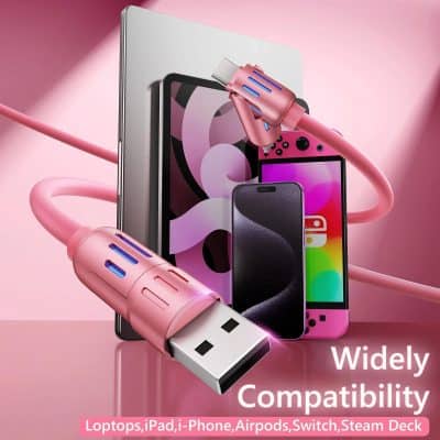 USB-C charging cable and accessories compatible with laptops, iPads, iPhones, AirPods, Switch, and Steam Deck, offering wide compatibility for all your electronic devices.