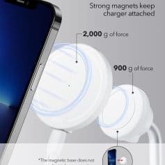 Magnetic wireless charger for smartphones featuring strong magnetic lock and high force support, ideal for seamless charging on Monalisa Store products.