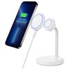 Wireless charging device with smartphone on a stand, modern tech accessory for convenience. Ideal for quick charging and sleek design, perfect for home or office use.