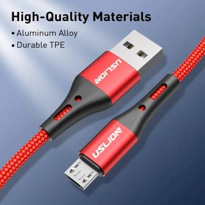 USB cable with high-quality materials, durable aluminum alloy and TPE, featuring red and black design, ideal for electronic devices at Monalisa Medical Store.