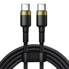 High-quality black USB-C charging cable with gold accents, durable braided design, ideal for fast charging and data transfer for electronic devices.