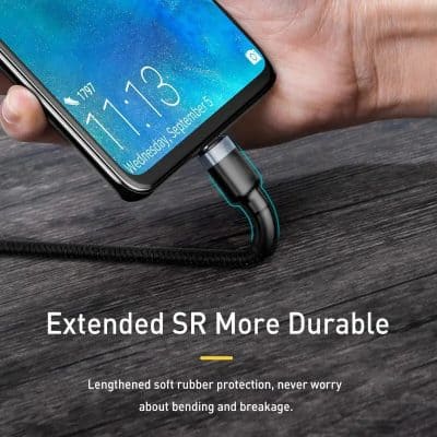 Extended SR durable phone charging cable with reinforced rubber protection for enhanced flexibility and breakage resistance, ideal for everyday use and ensuring safe, reliable charging.