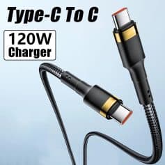 Type-C to C 120W charging cable, high-speed USB-C to USB-C cable, durable braided design for fast device charging and data transfer, compatible with Monalisa Medical electronics.