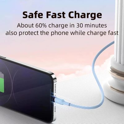 Fast charging phone with USB cable and power adapter for rapid charging, safe and efficient charging solution.