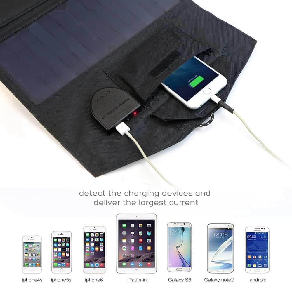 Solar power bank for mobile device charging, portable energy storage device for iPhone, Samsung Galaxy, and Android phones.