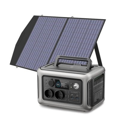 Solar panel portable power station for emergency backup and outdoor use, eco-friendly energy solution.