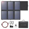 High-efficiency monocrystalline solar panel kit with portable storage case, connecting cables, and mounting hardware for sustainable solar energy solutions.