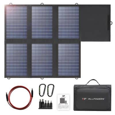 High-efficiency monocrystalline solar panel kit with portable storage case, connecting cables, and mounting hardware for sustainable solar energy solutions.