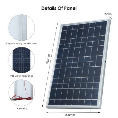 Solar panel image showing dimensions and features for eco-friendly energy solutions.