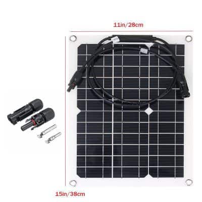 Flexible solar panel with wiring and connectors for solar energy systems, ideal for renewable energy applications.