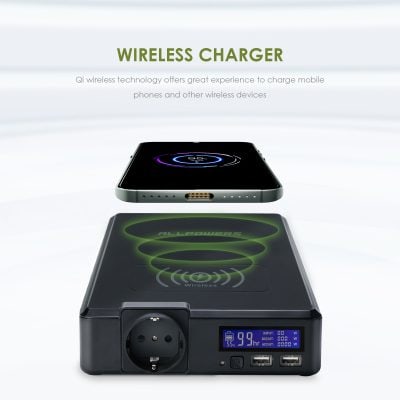 Wireless charging station for mobile phones and wireless devices at Monalisa Store, featuring Qi wireless technology for convenient, efficient charging solutions.