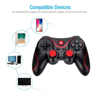 Remote game controller compatible with multiple devices including smartphones, tablets, and TVs for seamless gaming experiences.