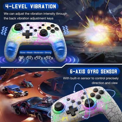 Game controller decoration, vibrant gaming controller with vibration and gyroscope features, ideal for immersive gaming experience, colorful and modern design, perfect for gamers.
