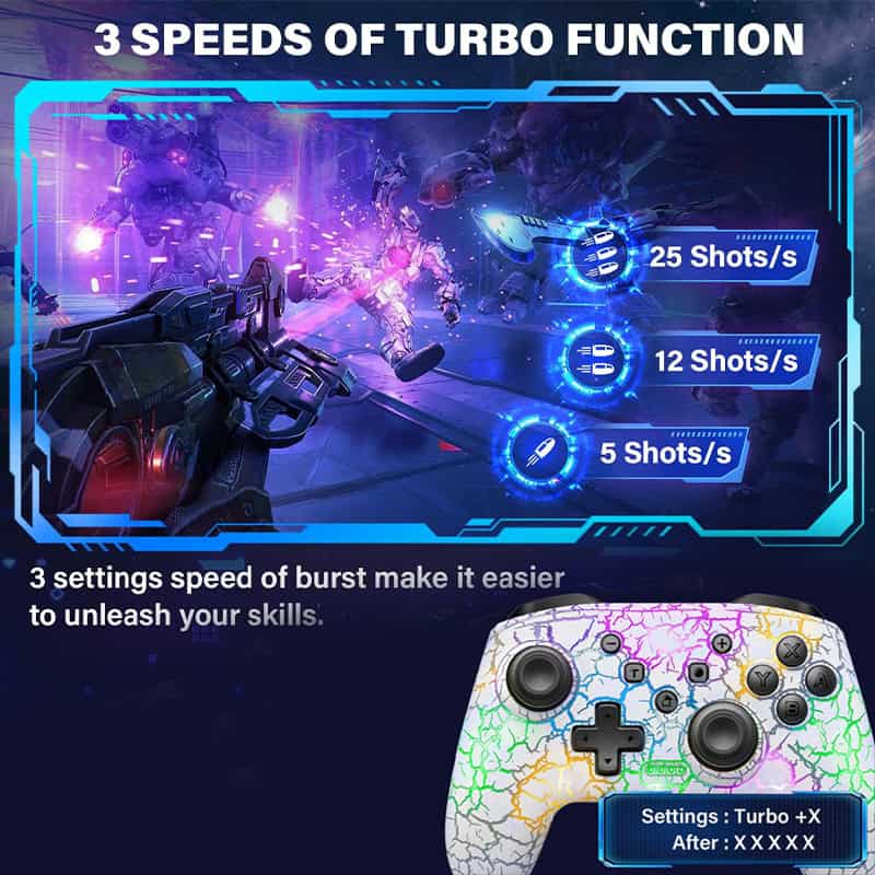 Powerful gaming controller with turbo function for enhanced gameplay, customizable settings, and ergonomic design for gaming enthusiasts.