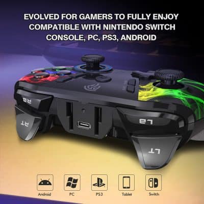 Enhanced gaming controller compatible with Nintendo Switch, PC, PS3, and Android devices for seamless gaming experience.