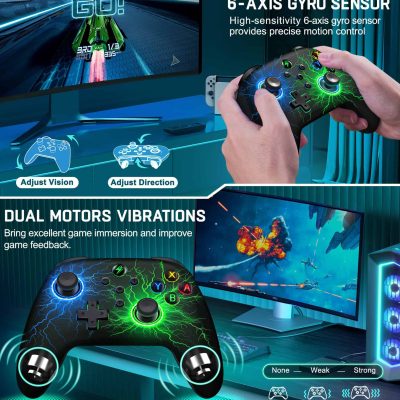 High-quality gaming controller featuring 6-axis gyroscope sensor for precise motion control, enhancing gameplay accuracy and responsiveness.