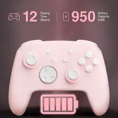 Rechargeable pink gaming controller with long-lasting battery life for optimal play sessions.