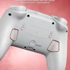 Touchscreen gaming controller with back buttons and ergonomic grip, ideal for customizable gaming experience.