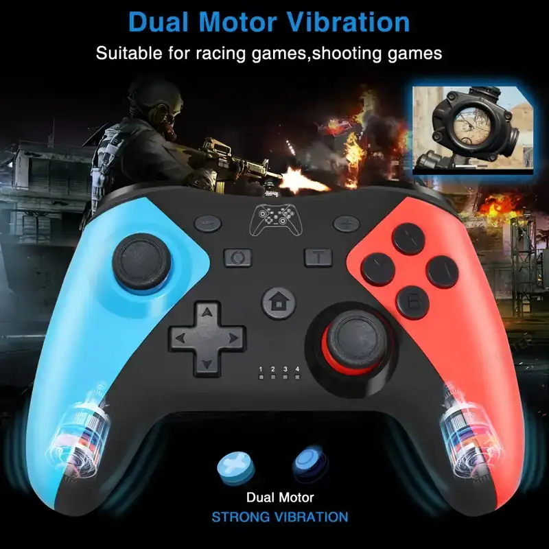 High-quality gaming controller with dual motor vibration, perfect for shooting and racing games, compatible with consoles, ergonomic design, enhances gaming experience, Monalisa Store.