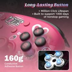 Long-lasting pink adhesive gaming button with 160g conductivity, designed for durable, non-stop gaming sessions, supported by Monalisa Store for gaming accessories.