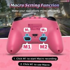 Macro setting function on pink remote control for optometry devices, wireless macro recording, optometry equipment, Monalisa Store optometry services.