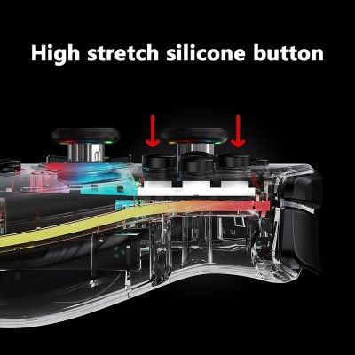 High stretch silicone button on gaming controller, responsive and durable for gaming enthusiasts.