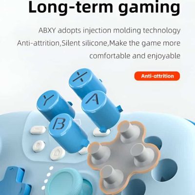 Injection molding gaming controller with anti-attrition silicone ergonomic buttons for long-term comfortable gaming experience.