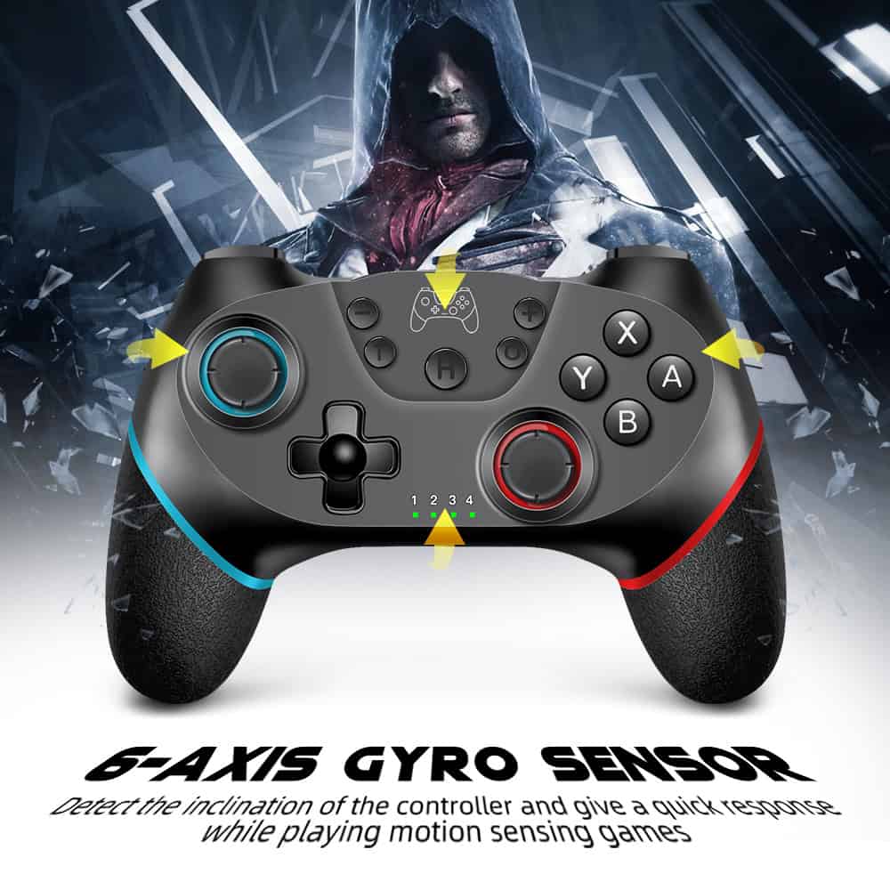 Gyro controller with 6-axis motion sensors for gaming and virtual reality experiences.