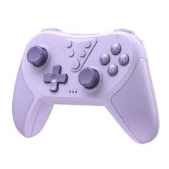 Wireless gaming controller in lavender color with ergonomic design, responsive buttons, and textured grips for enhanced gameplay experience. Perfect for console or PC gaming.