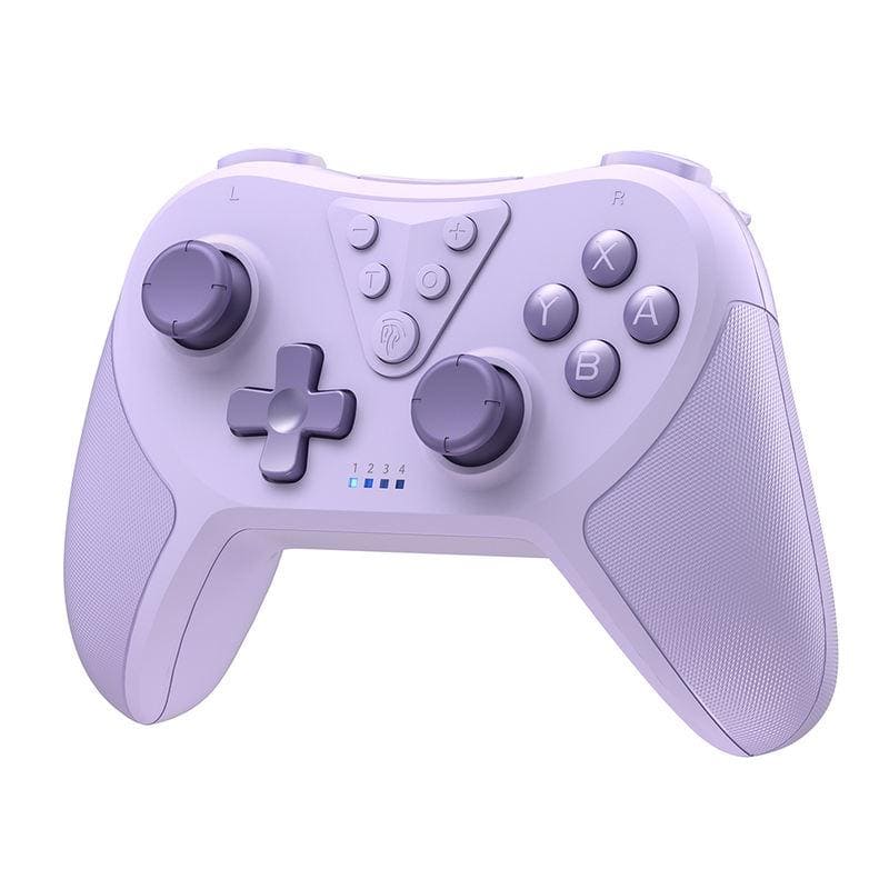 Wireless gaming controller in lavender color with ergonomic design, responsive buttons, and textured grips for enhanced gameplay experience. Perfect for console or PC gaming.