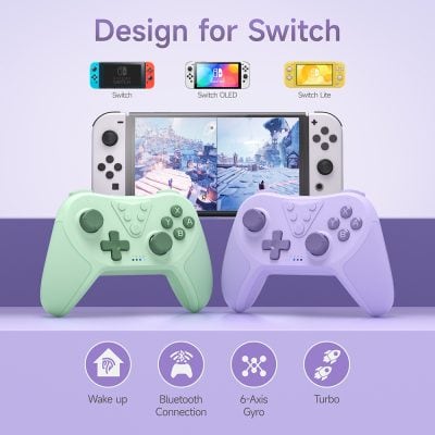Wireless Nintendo Switch controllers with ergonomic design, Bluetooth connectivity, 6-axis gyro, and turbo function for enhanced gaming experience. Perfect for Nintendo Switch gaming.